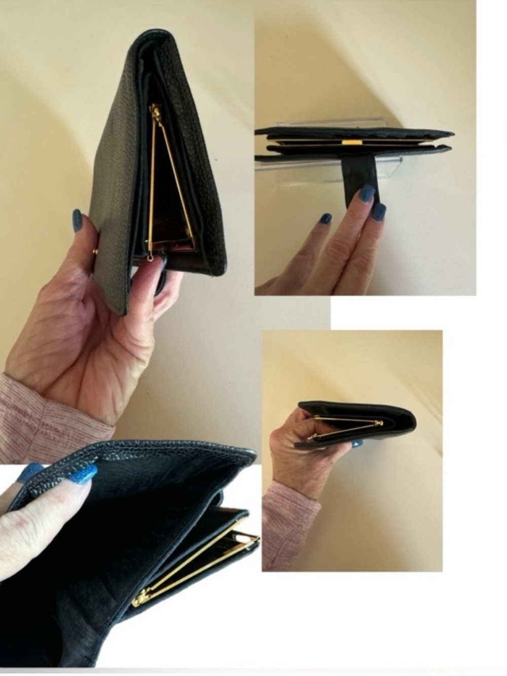 Chanel Vintage Caviar Kiss-Lock Wallet Black Leather CC Logo - Picture 9 of 9